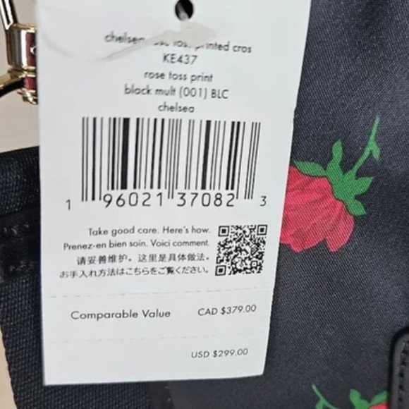 Kate Spade NewYork Chelsea Black Nylon Crossbody Bag & Pouch Red Roses KE437 - Picture 9 of 9